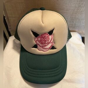 Trucker Hat with Rose Stitching Detail